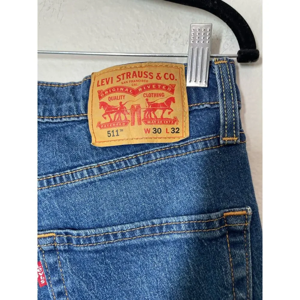 Levi's 511 Slim Fit Mens Jeans Size 30X32 Blue Whiskering